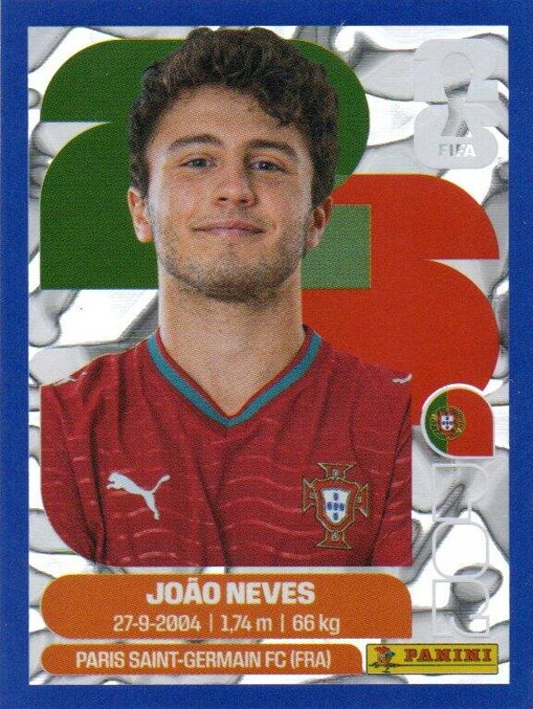 #POR 14: João Neves (Portugal) - Panini FIFA World Cup 2026 Canada, USA, Mexico. Blue Crumple Parallel