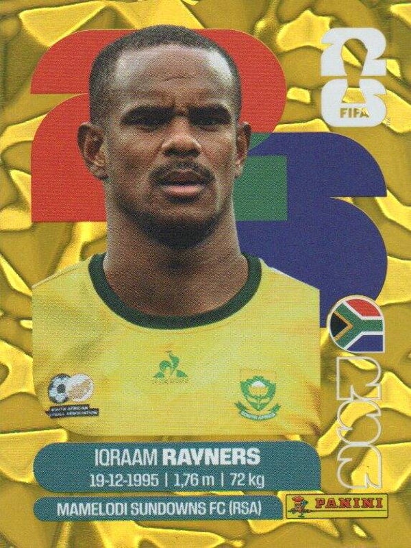 #RSA 18: Iqraam Rayners (South Africa) - Panini FIFA World Cup 2026 Canada, USA, Mexico. Gold Flood Crumple Editie