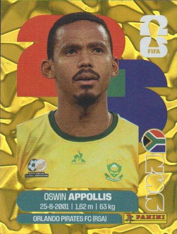 #RSA 20: Oswin Appollis (South Africa) - Panini FIFA World Cup 2026 Canada, USA, Mexico. Gold Flood Crumple Editie