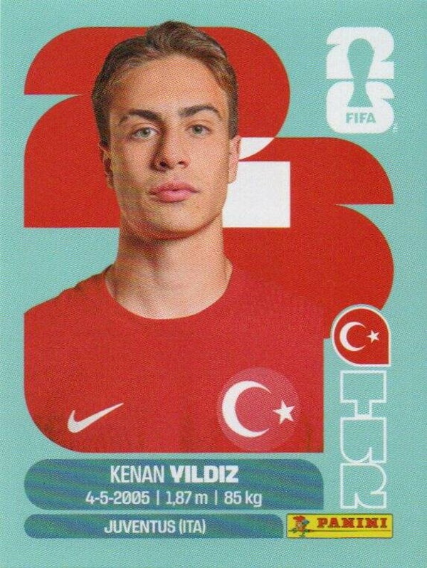 #TUR 20: Kenan Yildiz (Turkiye - Panini FIFA World Cup 2026 Canada, USA, Mexico. Standaard Editie Type: Base Sticker #TUR 7 : Kenan Yildiz (Turkyie) -
