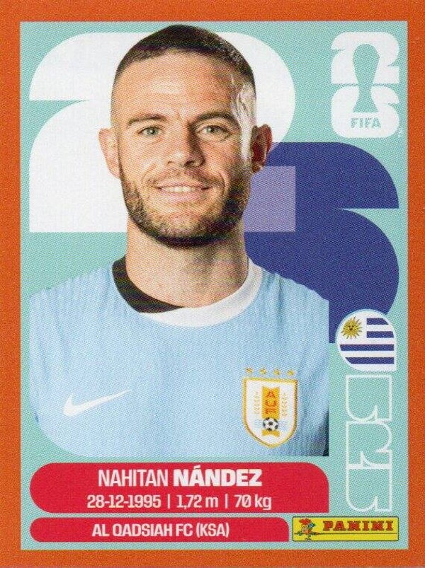 #URU 9: Nahitan Nández (Uruguay) - Panini FIFA World Cup 2026 Canada, USA, Mexico. Orange Border Parallel