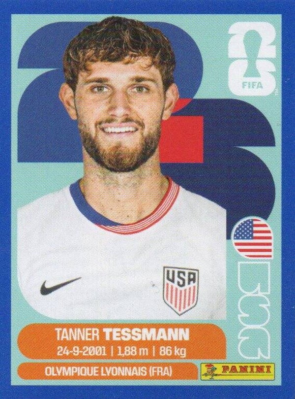 #USA 9: Tanner Tessmann (USA) - Panini FIFA World Cup 2026 Canada, USA, Mexico. Blue Border Parallel