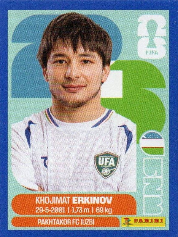 #UZB 15: Khojimat Erkinov (Uzbekistan) - Panini FIFA World Cup 2026 Canada, USA, Mexico. Blue Border Parallel