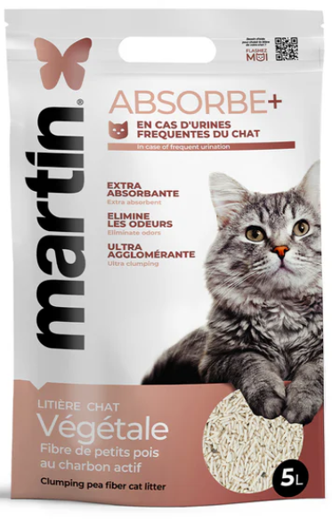 MARTIN ABSORBE+ LITIERE PETIT POIS CHARBON AGGLO 5L