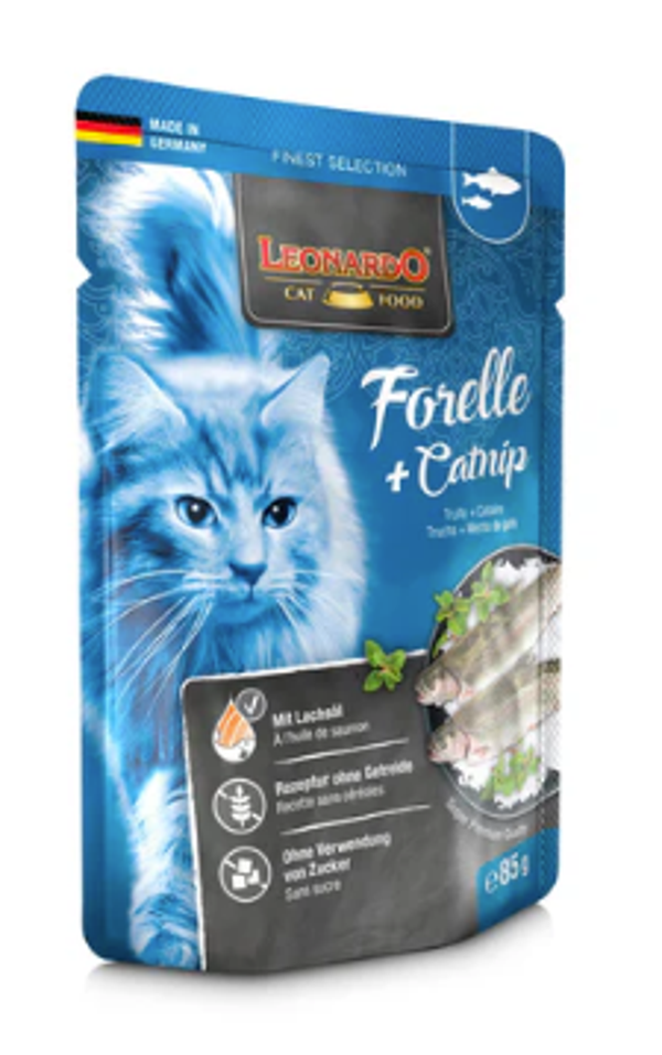SACHETS LEONARDO 85 G TRUITE ET CATNIP - 16 PCS