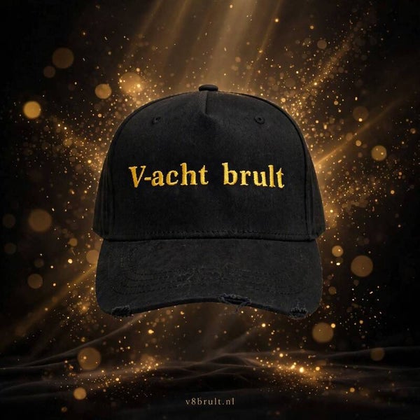 ZWARTE VINTAGE TRUCKER CAP – V-ACHT BRULT 🖤💛