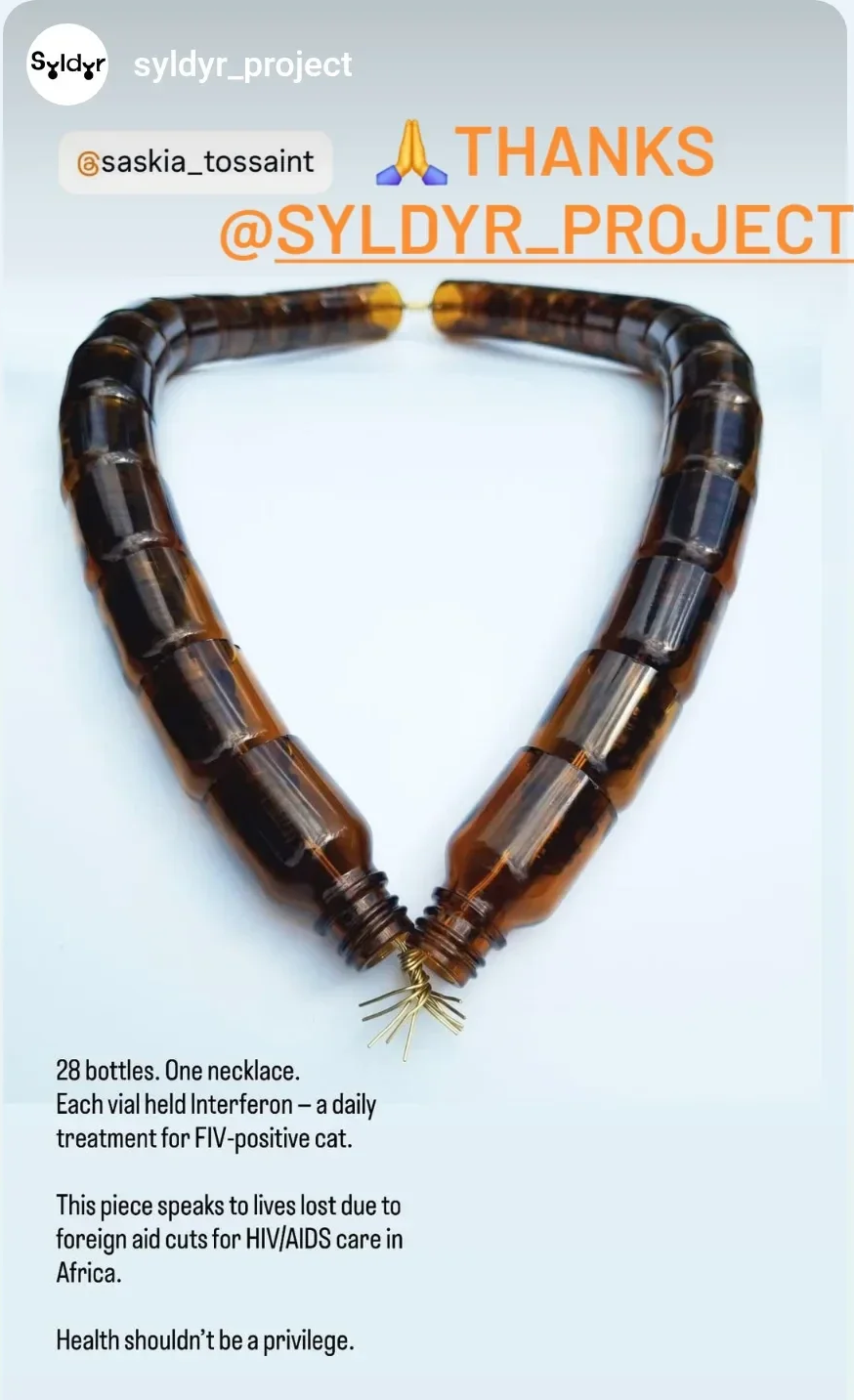 my necklace made out of 28 glass bottles that contained Interferon