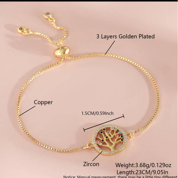 Tree Of Life Hollow Leaf Colorful Zircon Bracelet