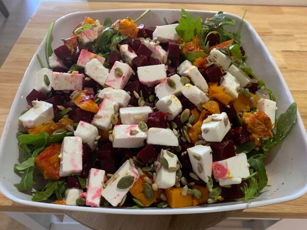 Pumpkin, feta & beetroot salad