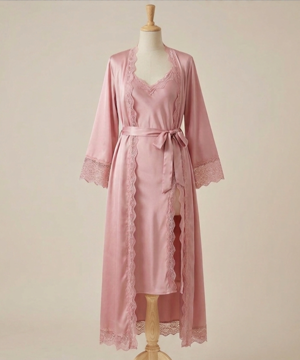 Set Bata Encaje Rosa Vieja con Camisón Largo
