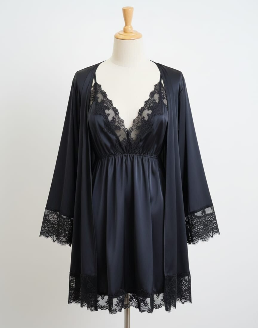 Set Bata Encaje Negro con Camisón