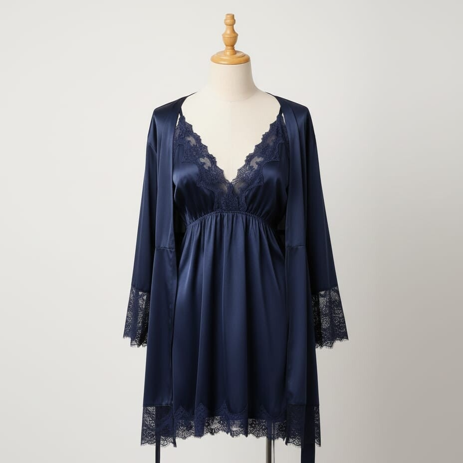 Set Bata Encaje Azul Marino con Camisón