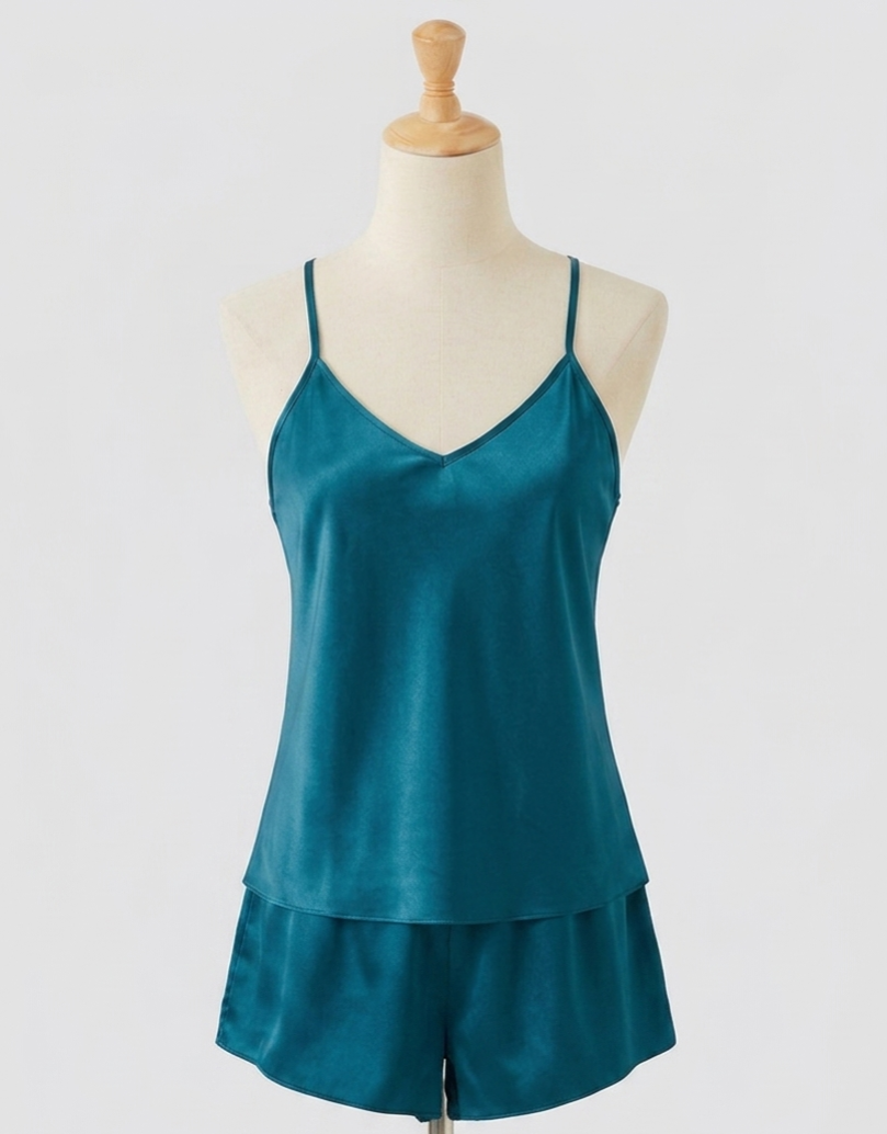 Pijama Liso Corto verde azul
