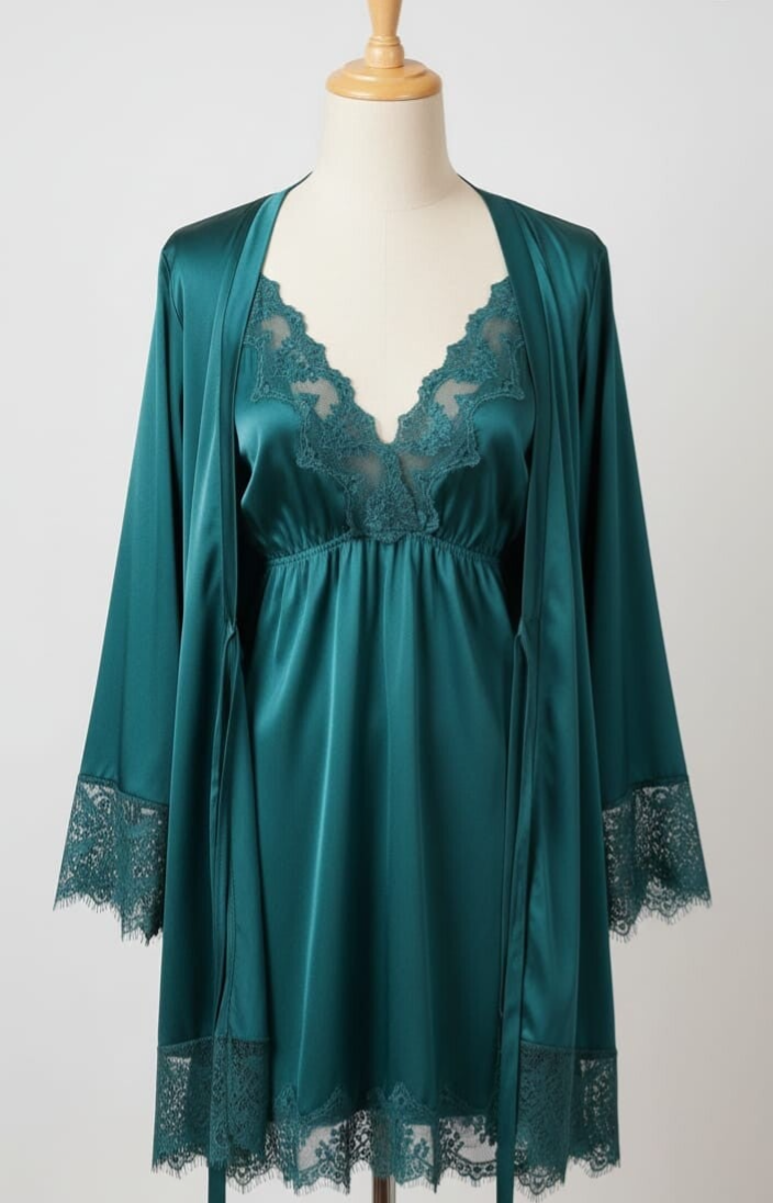 Set Bata Encaje Verdoso con Camisón