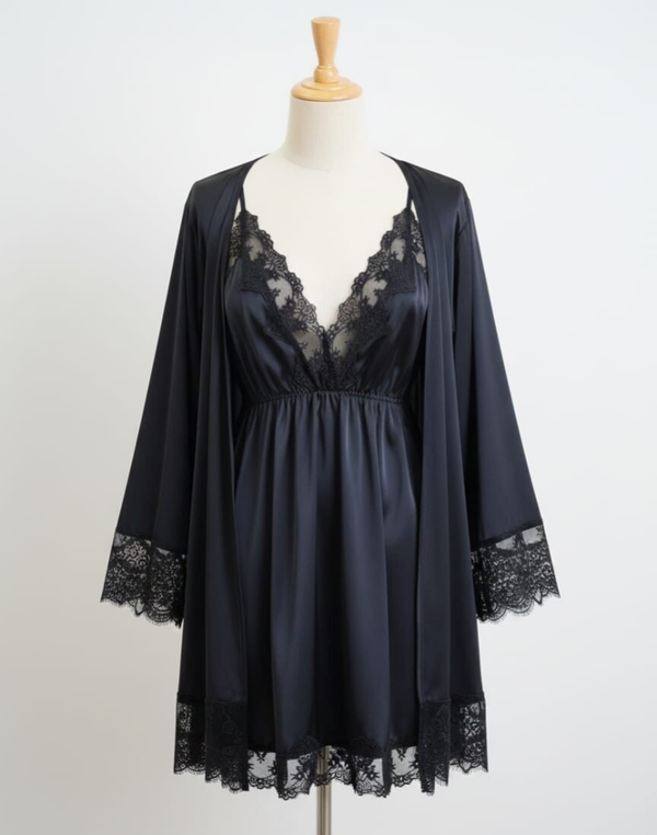 Set Bata Encaje Negro con Camisón