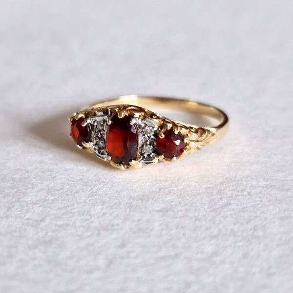 The Garnet and Diamond boat ring
