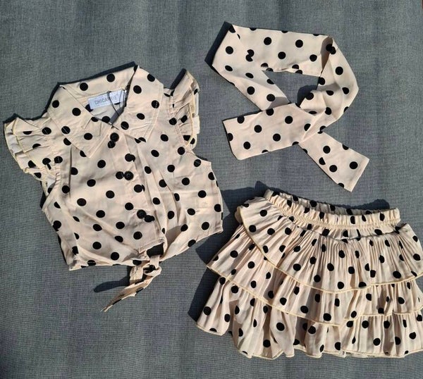 Beige stippen set met haarband