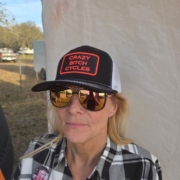 Women's Adjustable Black/White Crazy Bitch Baggers Trucker Hat