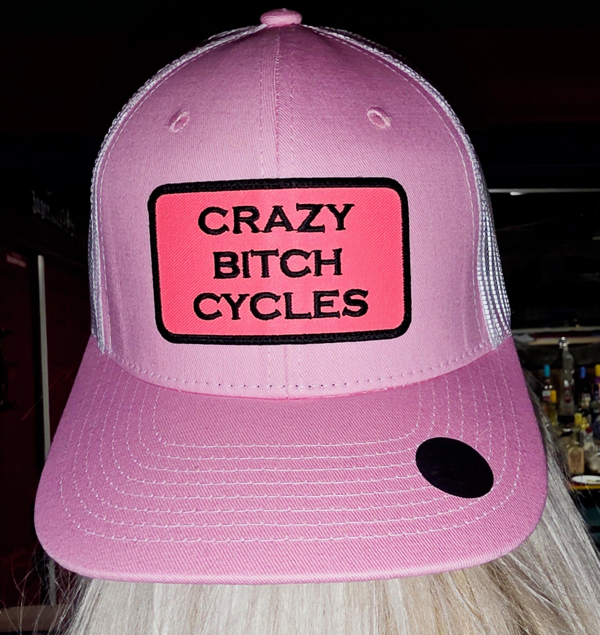 Women's Pink Trucker Crazy Bitch Cycles Adjustable Hat