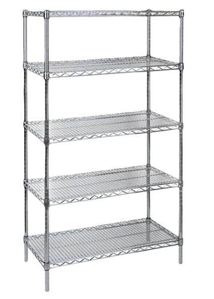 KLETON Standard-Duty Chromate Wire Shelving, 5 Tiers, 48" W x 74" H x 18" D