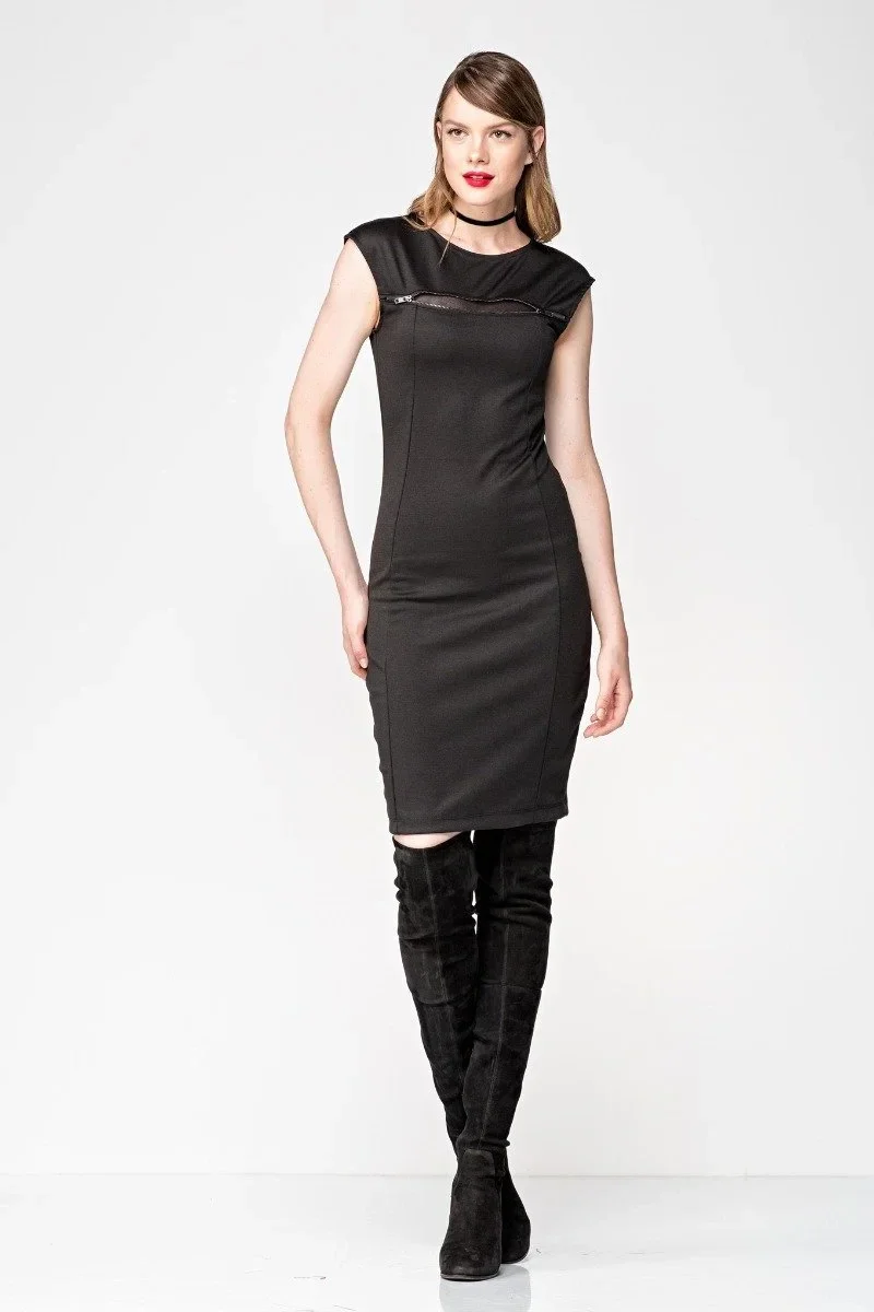 Ziva-Pu Φόρεμα Μαύρο Εφαρμοστό από Ελαστικό Ύφασμα με Διακοσμητικό Κόψιμο στο Στήθος