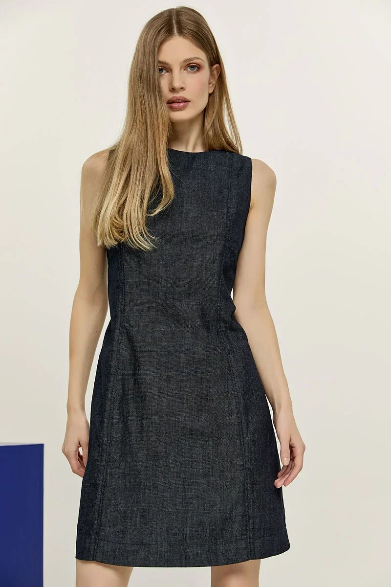 Elysha-Wh Φόρεμα Τζιν Αμάνικο Γραφείου Κοντό