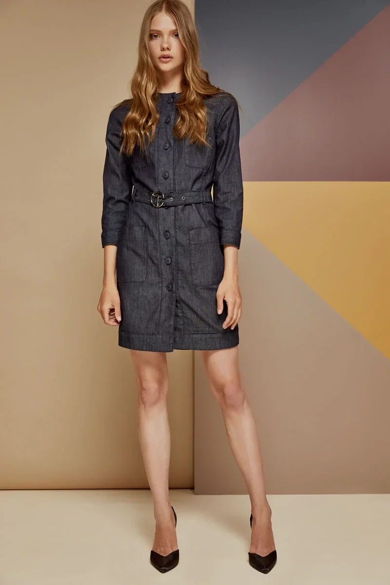 Kavida Φόρεμα Τζιν με Ζώνη και Μεταλλική Αγκράφα με Logo