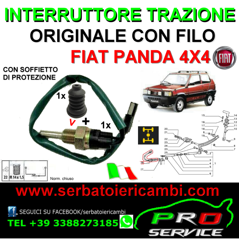 INTERRUTTORE SPIA TRAZIONE FIAT PANDA 4X4 SENSORE + GOMMINO SOFFIETTO PROTEZIONE