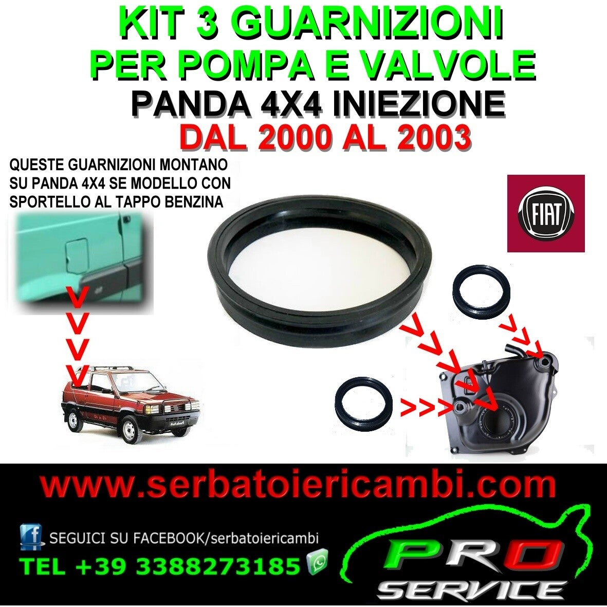 kit 3 guarnizione pompa benzina serbatoio panda 4x4 multipoint iniezione 2000 2003