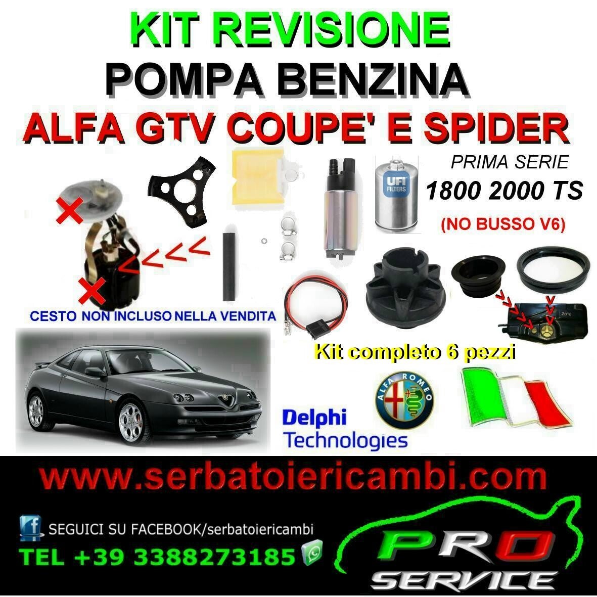 kit 6 pz pompa benzina alfa romeo gtv 180020 kit completo
