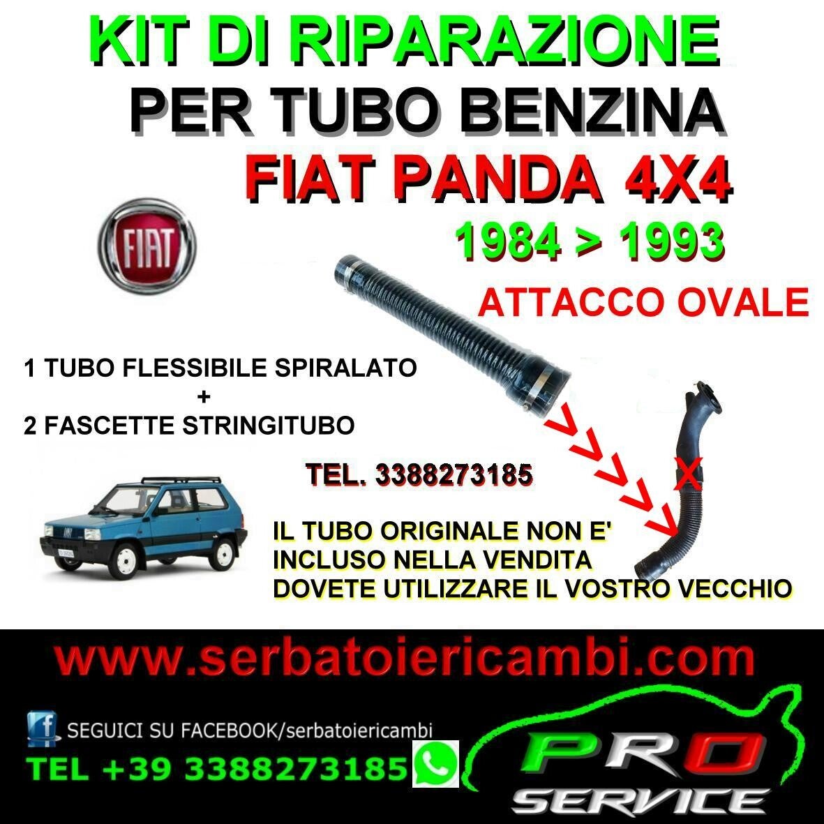 KIT RIPARAZIONE tubo rifornimento benzina Panda 4x4 serbatoio TUBO Ovale 1984 1993