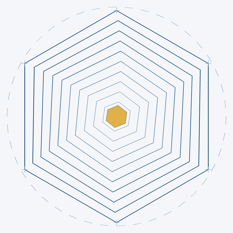 Motif hexagonal concentrique illustrant l'audit légal et la certification des comptes — ALFAH AUDIT