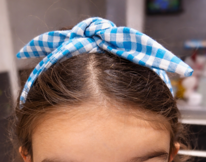 Bandeau cheveux à nouer Vichy bleu 💙