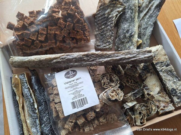 Fish only traktatiedoos met o.a zalm, kabeljauw en trainers