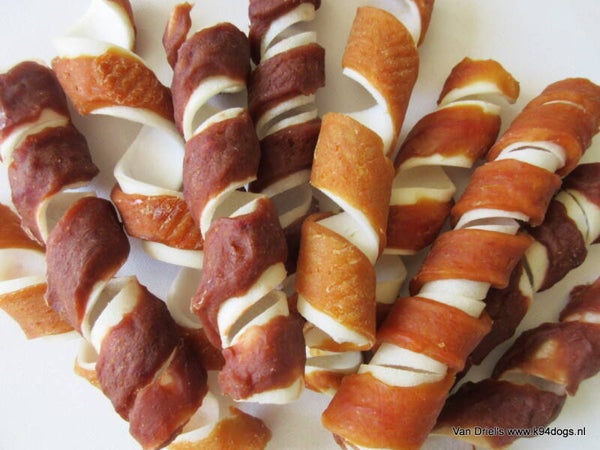 Curl snack krul omhuld met eend of kip 5st. of bulk 20st.