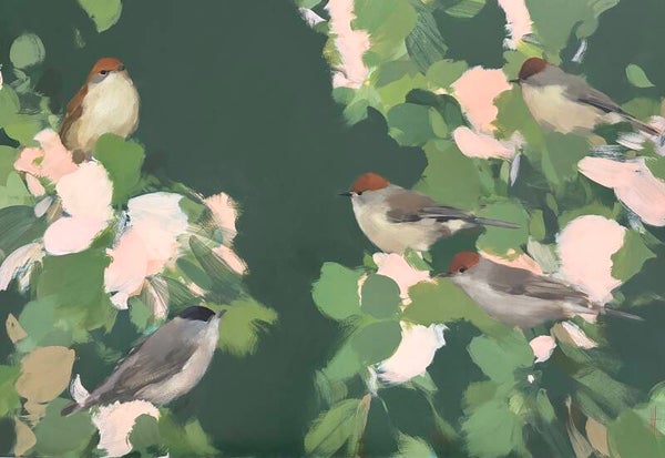 Black caps in grey green with pink for Kate