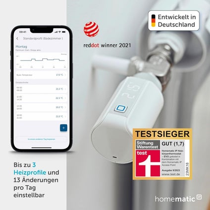 Homematic IP Thermostat montiert am Heizkörper – Smart Home Energie sparen