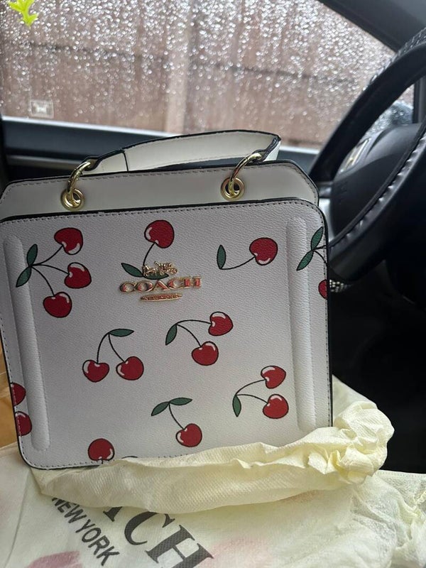 Coach Cherry Print Handbag – White Leather