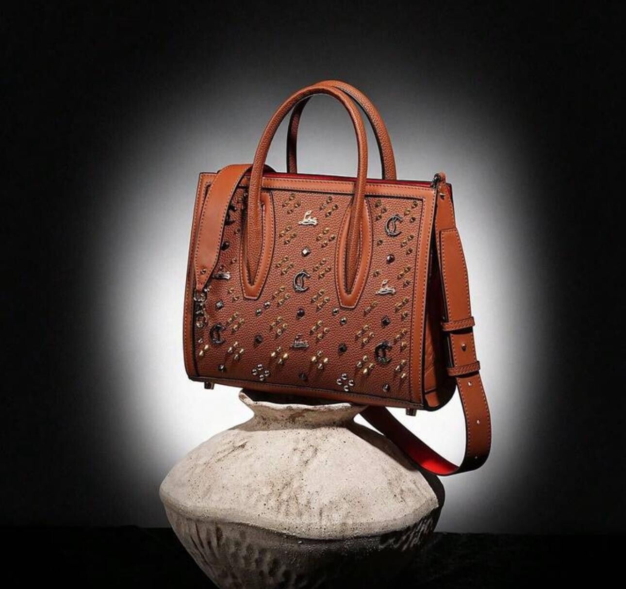 Luxury Studded Leather Handbag – Brown