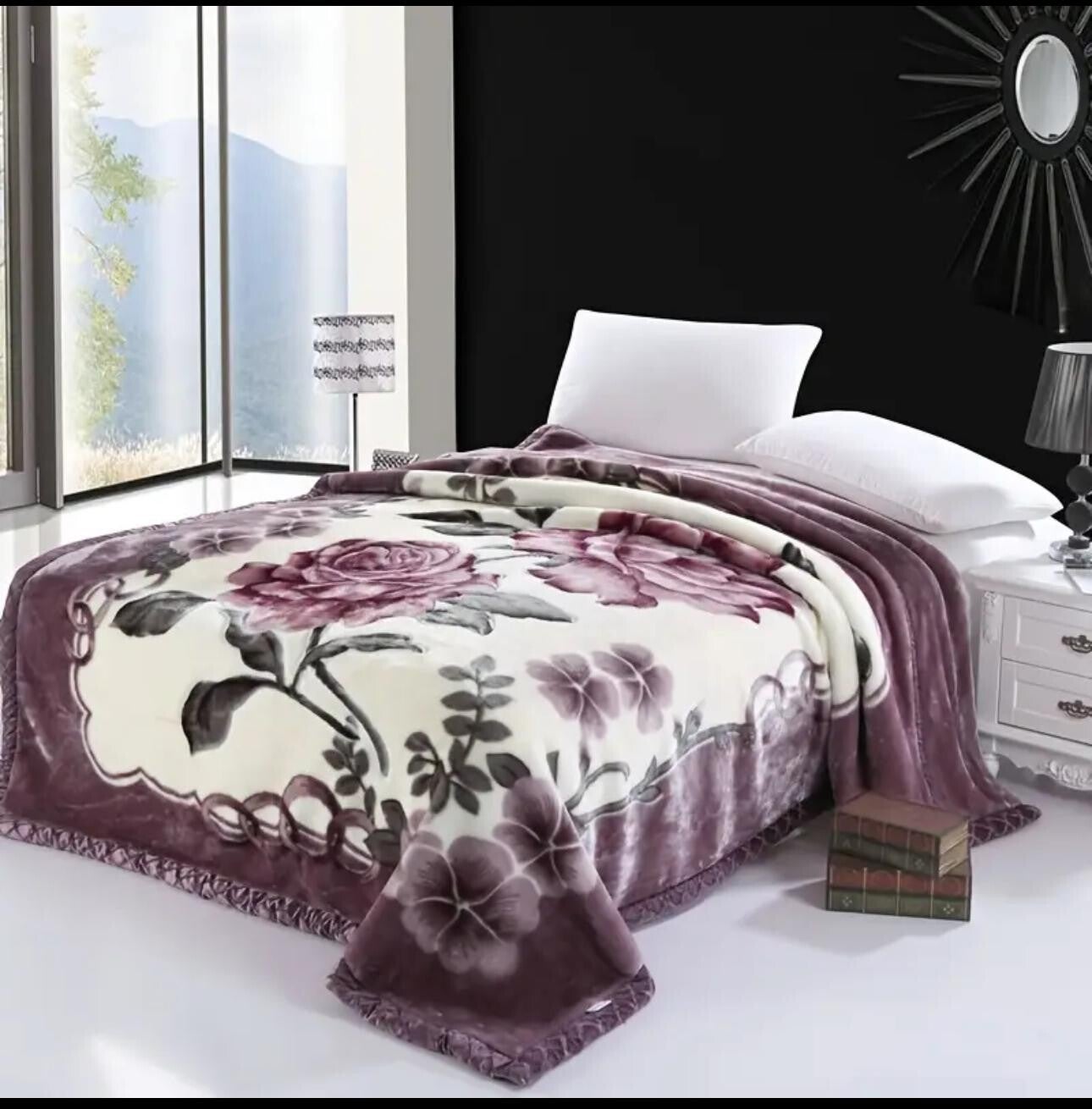 Luxury Floral Plush Blanket – Purple Bloom Edition