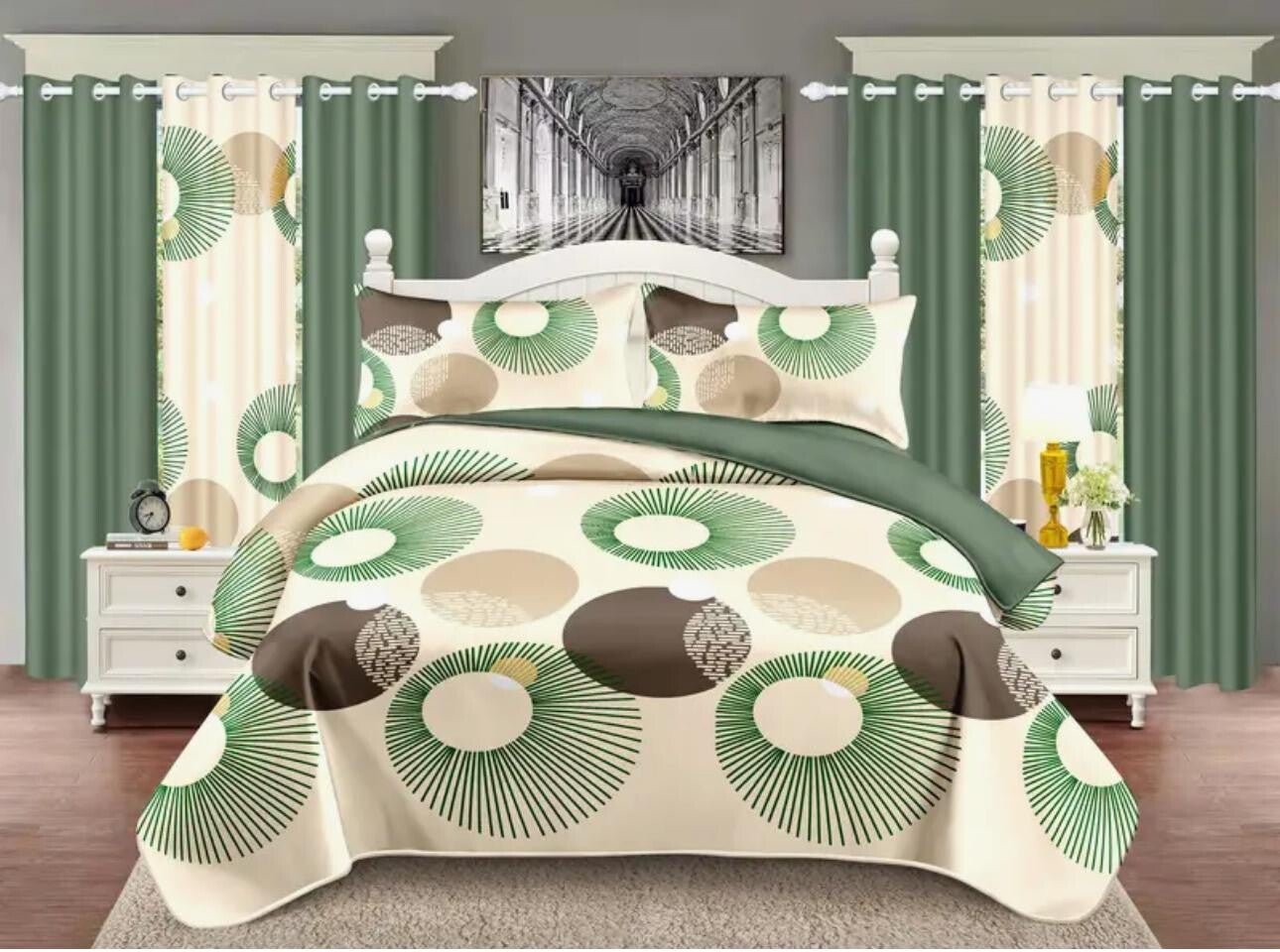 Modern GeoCircle Comforter Set – Green & Earth Tones