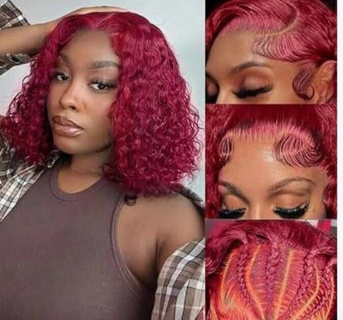 Vibrant Red Curly Bob With Finger Waves