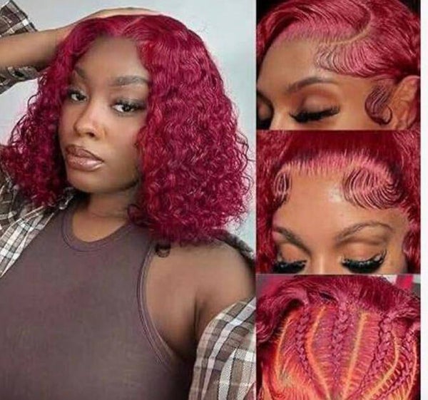 Vibrant Red Curly Bob With Finger Waves