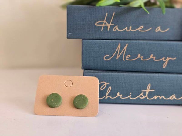 Small Green and Gold Speckled Christmas Studs