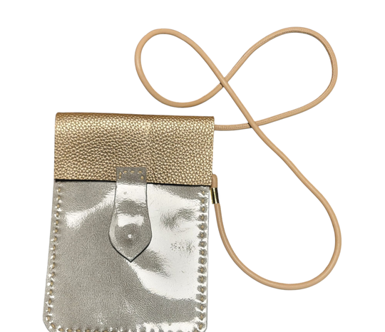 Pochette pour téléphone Cuir couleur Argent et Or.