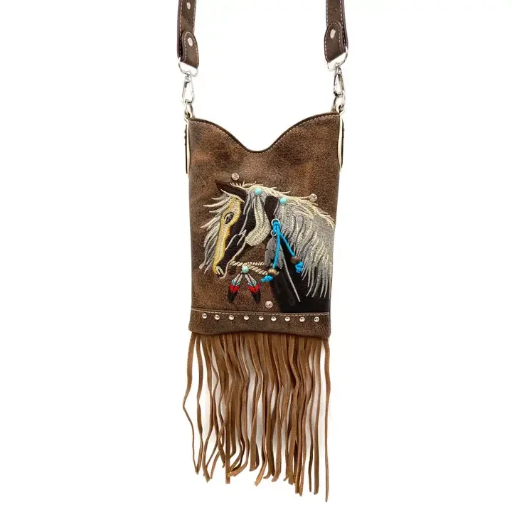 Pochette Western à bandoulière brodée en forme de cheval pour femme .