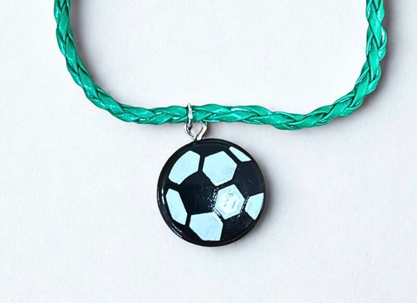 Hypoallergenic Silver-plated Green rope bracelet with a Football charm