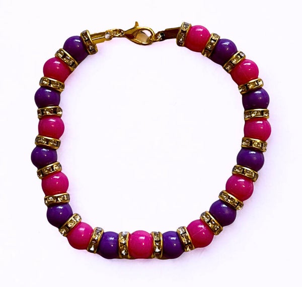 Hypoallergenic Gold - plated pink and purple beaded bracelet