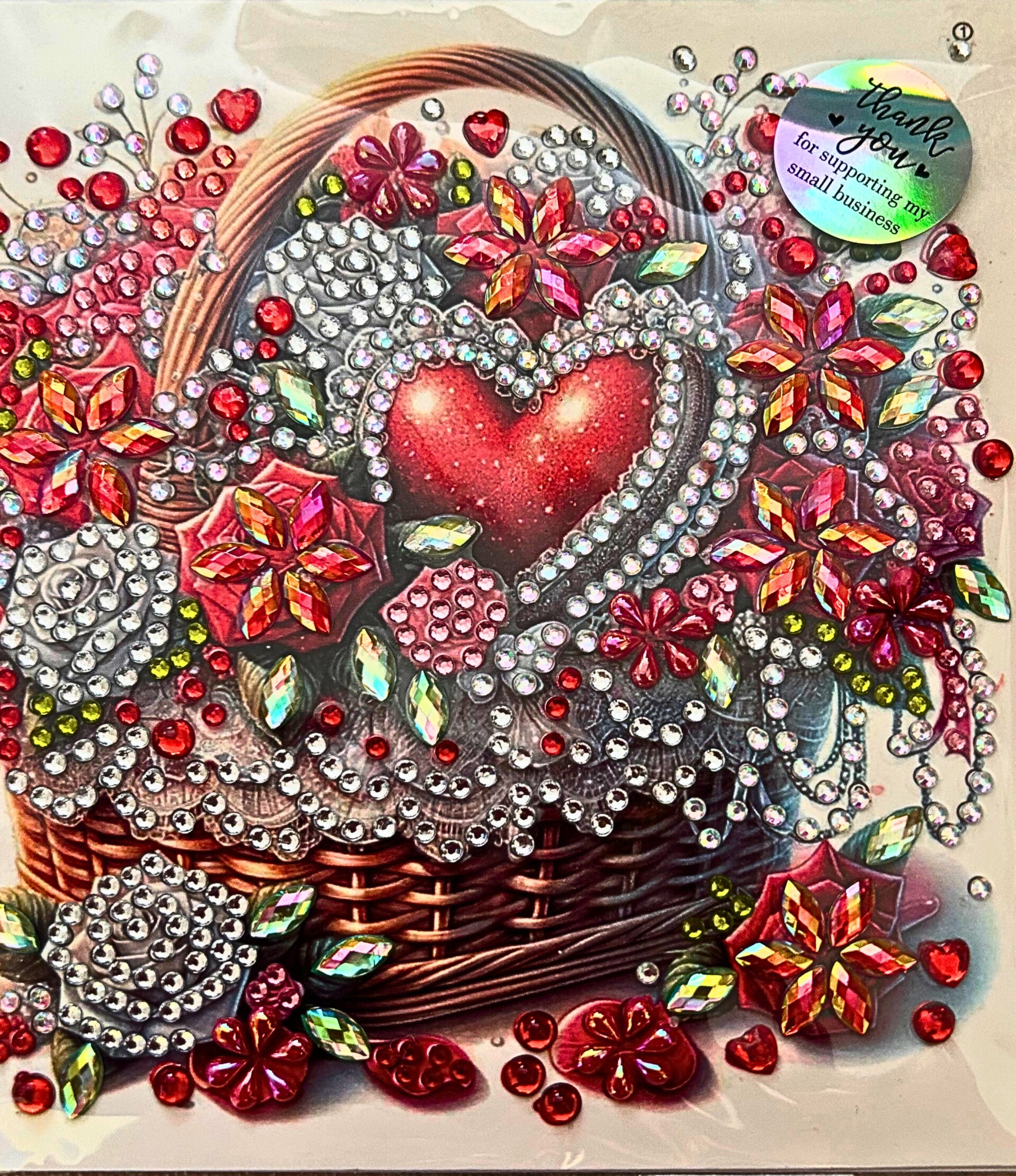 Diamond- painted flowers in a basket Valentines Day card