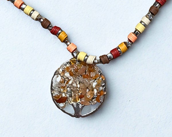 Hypoallergenic Silver-plated brown Tree of Life necklace